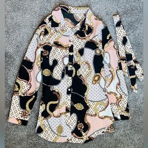 Stylish Women's Button Down Shirt - Black, White, Pink